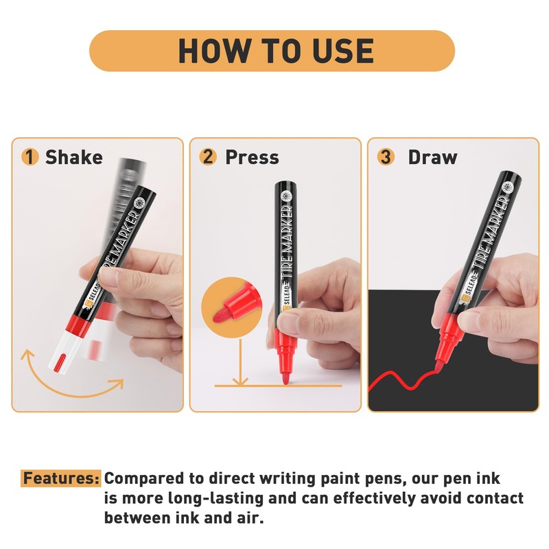 SELEAD Tire Marker White Red - 8 Pack Paint Pens