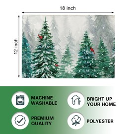 Croar Winter Pine Tree Placemats Set of 4, Snowy Forest Cardinal Red Bird Dining Place Mats Table Decor, Christmas Seasonal Snowflake Home Kitchen Decoration 12 x 18 Inch
