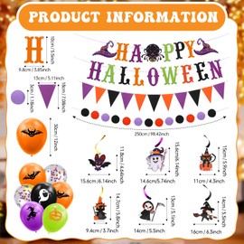 SmoothNovelty Halloween Trunk or Treat Car Decorations Kit Happy Themed Design Banners Triangle Flag Pompoms Balloons and Spiral Cardboard for Halloween Car SUV Truck Garage Door Archway Decorations