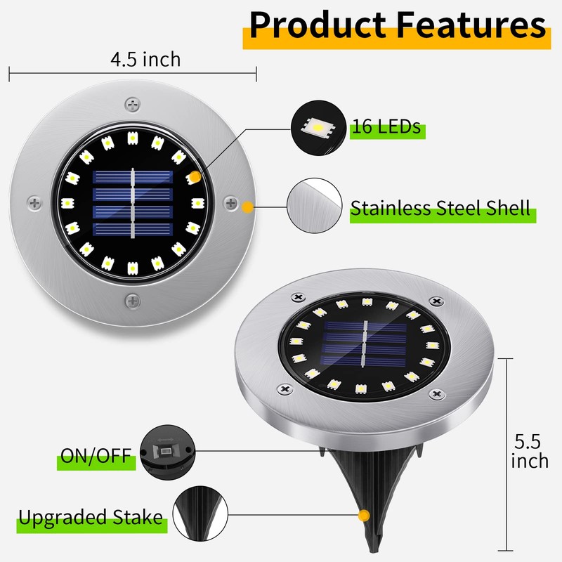 NFESOLAR Solar Lights Outdoor with 16 LEDs, Bright Solar Ground