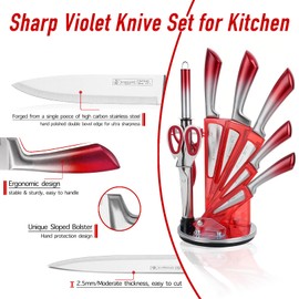 KOSHA Kitchen Knife Set, 9 Piece Knife Set with Block, High Carbon Stainless Steel Knife Set for Kitchen, Sharp Chef Knives Block Set with Sharpener, Rust Proof, Non-Stick Coated Knife