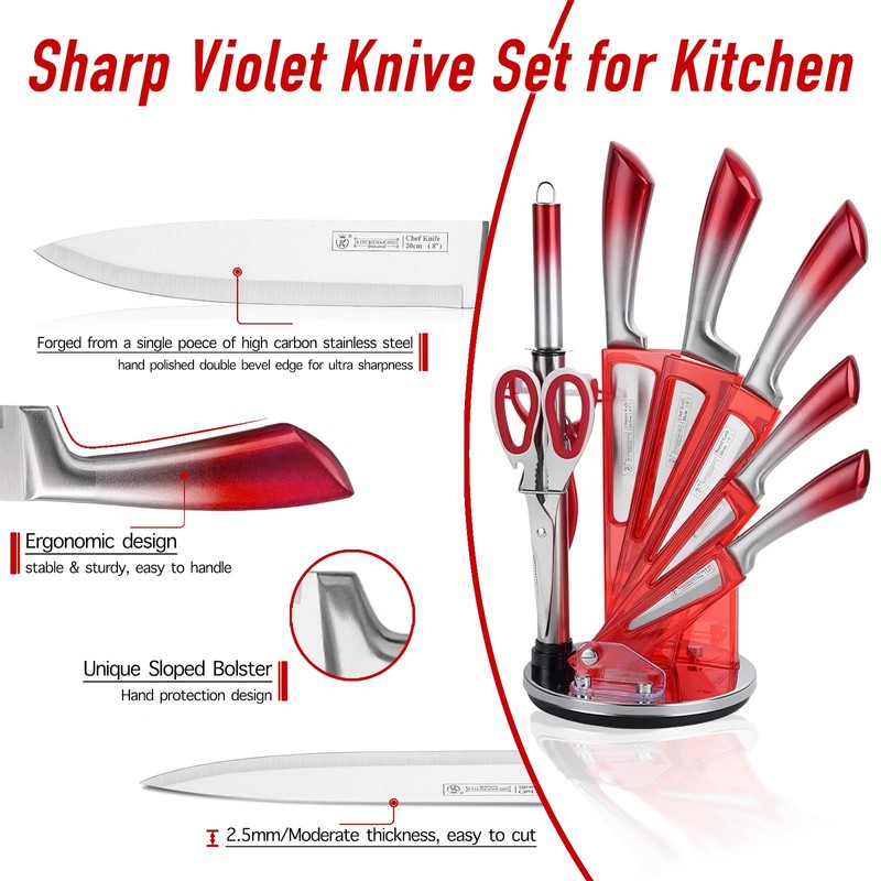 KOSHA Kitchen Knife Set, 9 Piece Knife Set with Block,