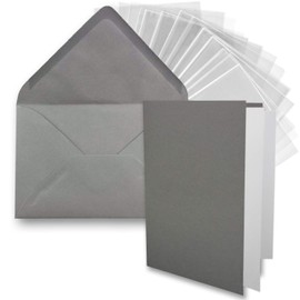 FarbenFroh by GUSTAV NEUSER 25 x DIN B6 Folding Card Set - Graphite (Grey) - 11.5 x 17 cm - Double Cards with Envelopes, Insert Paper and Cellophane Bag for Crafts and Selling