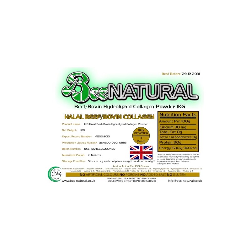 Bee-natural Bovin (Beef) Hydrolyzed Collagen Powder 1KG