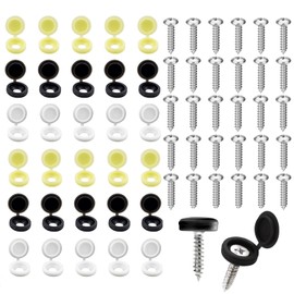 60 Pcs 304 Stainless Steel car number plate screws and caps, License Plate Screw Caps Car Fixing Kit, Car Number Plate screws and caps,White, beige and Black