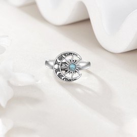 ZPMMPZ Sun and Moon Ring 925 Sterling Silver Moon Sun Ring Turquoise Jewelry Gifts for Women