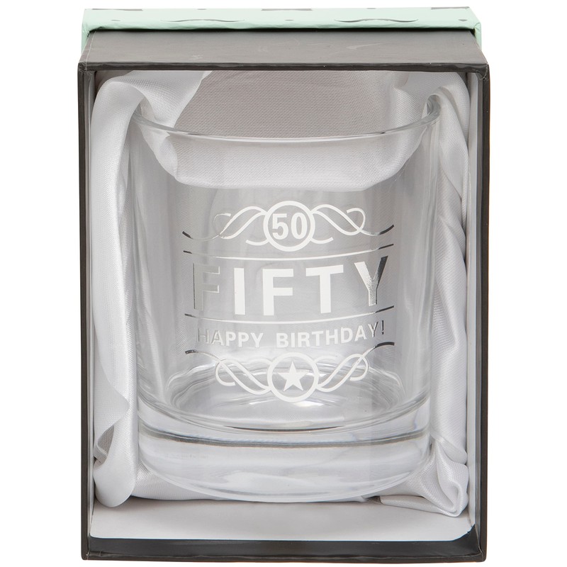 Maturi Spirit Glass with 50th Birthday Inscription Boxed