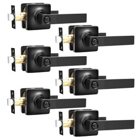 GOBEKOR 6 Pack Matte Black Door Handle Privacy Door Levers Interior Door Handles with Lock Square Bedroom Bathroom Door Locks Modern Black Interior Door Hardware