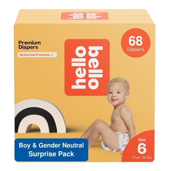 Hello Bello Premium Baby Diapers Size 6 I 68 Count of Disposable, Extra-Absorbent, Hypoallergenic, and Eco-Friendly Baby Diapers with Snug and Comfort Fit I Surprise Boy Patterns