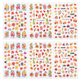 6 Sheets Fall Nail Stickers,Maple Leaf Nail Art Stickers Fall Nail Decals Geometric Line Nail Sticker Gold Autumn Leaves Sticker Nails for Nail Art Supplies Nail Designs Nail Decor Nail Accessories