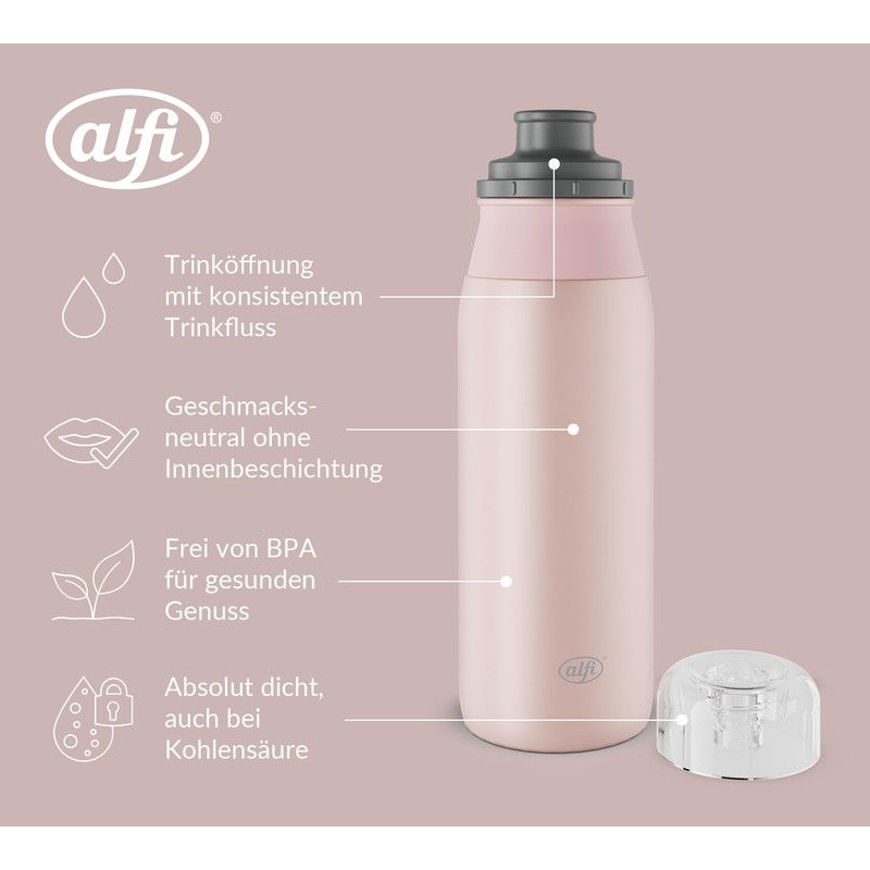 alfi Element Bottle 600 ml, Pink Pastel Matt, Lightweight Stainless