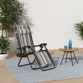 Best Choice Products Set of 2 Adjustable Steel Mesh Zero Gravity Lounge Chair Recliners w/Pillows and Cup Holder Trays - Gray Stripes