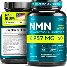 Suplemento NMN de 8957 mg con NAD+ real, no solo un refuerzo | Urolitina A, resveratrol, CoQ10, ácido alfa lipoico, extracto de té verde | Longevidad 