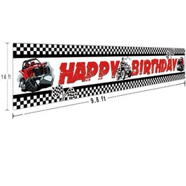 Large ATV Happy Birthday Banner, ATV Birthday Party Supplies Decorations for Kids, ATV Birthday Party Backdrop Background (9.8 X 1.6 FT)