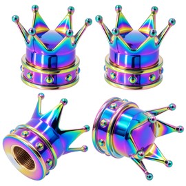 MEAJOO 4PCS Crown Tire Valve Stem Caps, with O Rubber Ring, Tire Air Valve Cap Plastic with Brass Core, Universal Cars, SUV, Trucks, Bikes, Motorcycles, Bicycles (Colorful)