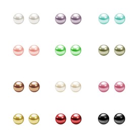 JewelrieShop Fake Pearl Earrings Stud Set Faux Colorful Pearls Earring Pack for Women Hypoallergenic Stainless Steel Ball Studs Earing for Women Jewelry (12pairs,4mm)