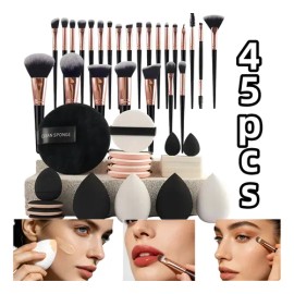 45pzs Brochas Maquillaje Base Profesional Kit Con Esponjas                                                                                            