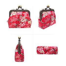POPUCT Cotton Flower Pattern Vintage Buckle Coin Purse Kiss Lock Wallet(red)