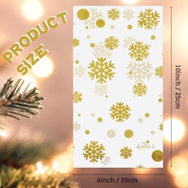 utus 100 Pcs Christmas Favor Bags Snowflake Santa Claus Treat Bags Flat Cellophane Plastic Bags for Bakery Popcorn Cookies Candies Dessert with 100 Pieces Twist Ties (White with Gold, Snowflake)