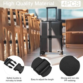 Pack of 4 Luggage Straps & 4 Luggage Tags & 2 Pieces Add a Bag Luggage Straps, Luggage Strap Strap, Adjustable Luggage Straps, Eye-catching Luggage Strap for Suitcases (Black)