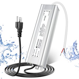 LED Driver Waterproof IP67 60W 12V LED Power Supply Transformer Adapter 110V AC to 12V DC Low Voltage Output with 3-Prong Plug 3.3 Feet Cable for LED Strip Lighting, Outdoor Use