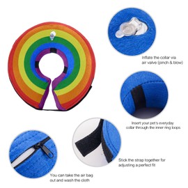 Inflatable Dog Cone Collar – Soft, Comfortable & Adjustable for Small Medium Large Dogs & Cats, Anti-Lick Recovery Donut E-Collar for After Surgery (Rainbow, L)