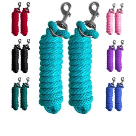 Majestic Ally Pack of 2 Solid Poly Lead Rope for Horses & Livestock – 10 Foot Long and 5/8 inch Thick - Replaceable Bolt Snap - Soft, Broken in Feel (Turquoise)