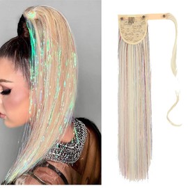 Platinum Blonde Ponytail Extension, 22Inch clip ponytail hair extensions Natural Soft straight Hairpiece Pony Tail for Women Girls (#60, 22inch straight)