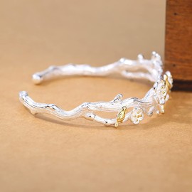 baobei gold Bangle Bracelet, Sterling Silver bird bracelets, flower Bangle Bracelet, blossom Bangle Bracelets for women, friendship bracelet Gift For her