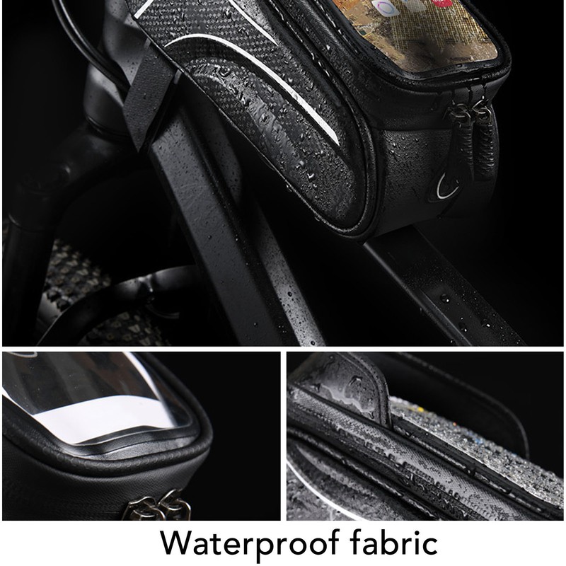 Bike Phone Mount Bag Large Capacity Waterproof Carbon Pattern PU