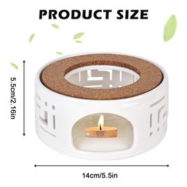 Vegena Tea Warmer for Teapot, Tea Cosy Made of Ceramic with Cork Cover, Teapot Warmer, Teapot Base, White, Hollow Carved Design, Tea Warmer Tea Light Oven for Heat Preservation of Tea and Coffee