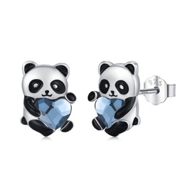 Panda Earrings for Women 925 Sterling Silver Panda Stud Earrings Cute Stud Earrings Crystal Heart Earrings for sensitive ears Graduation Jewelry for Her Mom Girlfriend