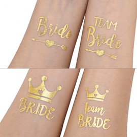 Konsait Hen Party Tattoos Set, 16 Team Bride Tattoos and 4 Bride Tattoos Gold Temporary JGA Tattoos for Wedding Hen Night Women Decoration Accessories