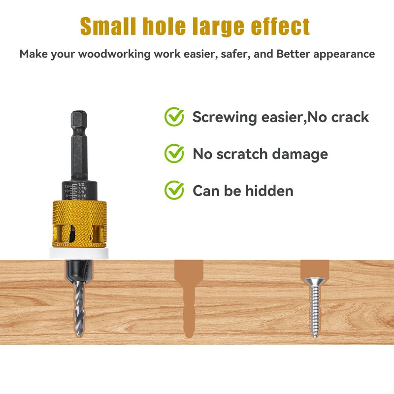 5 Pcs Countersink Drill Bit Set with Low Friction Depth