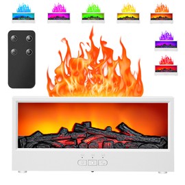 ONLYFU Mini Fireplace Aromatherapy Diffuser 7 Color Lights Fireside Bonfire Flame Air Humidifier for Home 150ml Timer & Auto-Off Essential Oil Diffuser with Remote for Spa, Yoga, Office (White)