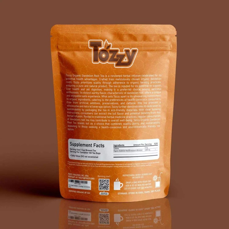 Tozzy Organic Dandelion Root Tea - 100 Count (Plant-Based Pyramid