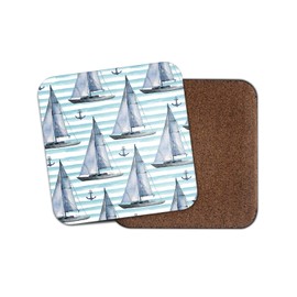 1 x Sailing Boat Pattern Coaster - Ship Nautical Anchor Blue Stripes #12441
