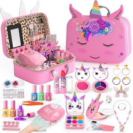 Easter Gift & Birthday Gift 2-in-1 Kids Makeup Kit & Nail Art Set with  – Washable Play Makeup for Girls 3-12, Perfect Birthday Gift