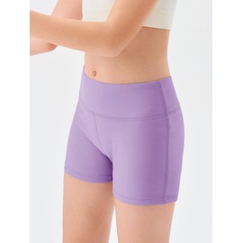 Haloumoning Girls Athletic Shorts Kids High Waisted Yoga Dance Biker Shorts Comfy Gymnastics Shorts 5-14Y, Light Purple, 11-12 Years