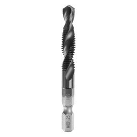 sourcing map Combination Drill and Tap Bit, Metric M8 x 1.25 Thread 1/4" Hex Shank, TiCN Coated Threading Screw Taps Spiral Flute Tapping Tool, High Speed Steel (HSS) 6542