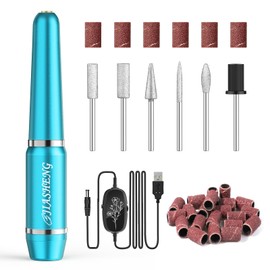 JIASHENG USB Electric Nail Drill, Nail Drill Portable Electric Nail File for Acrylic Gel Nails, Professional Nail Drill Kit Manicure and Pedicure Kit with Nail Drill Bits for Home and Salon Use, Blue