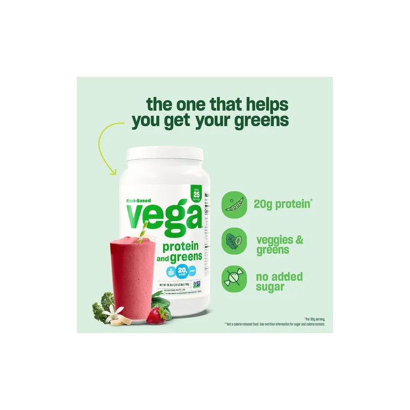 Vega Protein Greens, Vanilla - Plant Based Protein Powder,