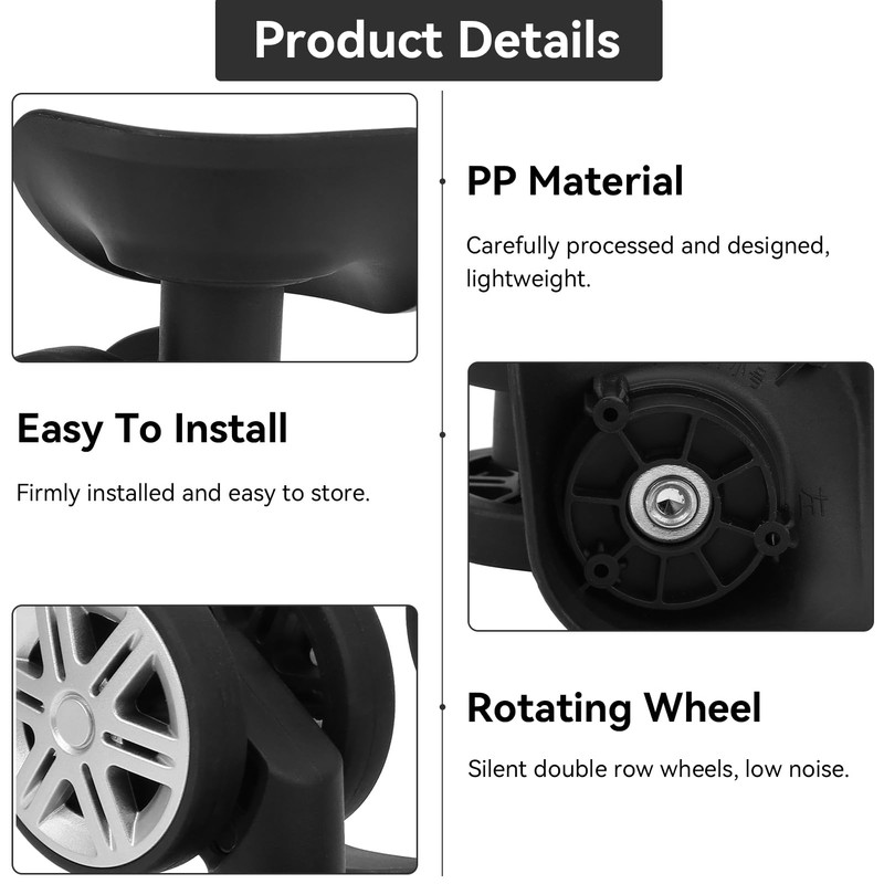 Agatige Suitcase Wheels, Universal Draw Bar Box Wheels Accessory Wheel