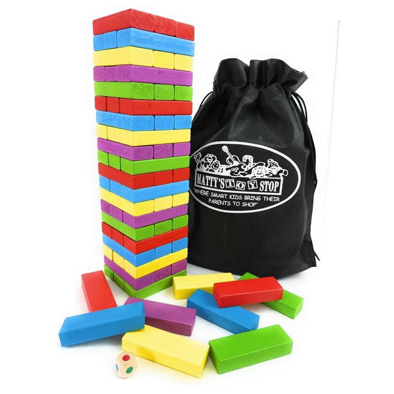 Matty's Mix-Up 60pc Large Colorful Wooden Tumble Tower Deluxe Stacking