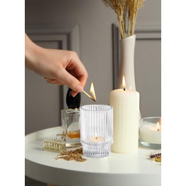 Serene Spaces Living Ribbed Glass Votive Holders – Elegant Pleated Candle Holders for Tea Lights, Votive Candles – Decorative Glass Holders for Home, Weddings, 3.75" Tall and 2.25" Diameter, Set of 4