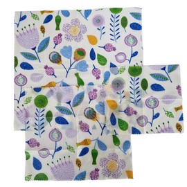 Reusable, Organic, Natural Beeswax Sandwich Wraps - Set of 3 - Patterned Design (Fun Flowers)