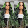WKIPYCPK Green Highlight Lace Front Wig Black Hair with Green