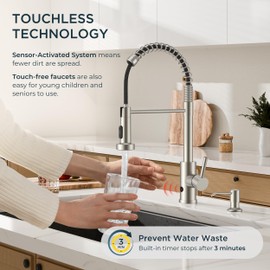 FORIOUS Touchless Kitchen Faucet with Soap Dispenser, Motion Sensor Activated Smart Sink Faucet with Pull Down Sprayer Single Handle Hands Free for Farmhouse Camper RV, Brushed Nickel
