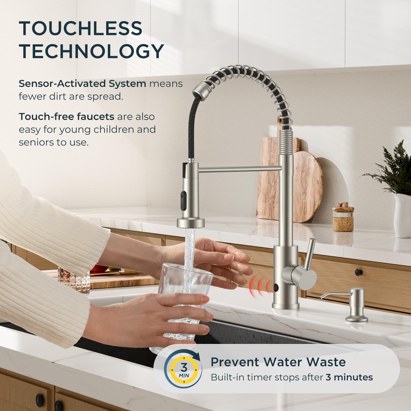 FORIOUS Touchless Kitchen Faucet with Soap Dispenser, Motion Sensor Activated