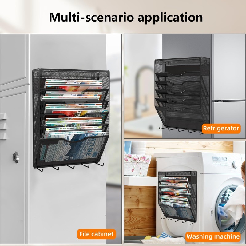 KZWKRG 6 Tier Magnetic File Holder with Hook, Magnetic File